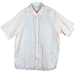 Weatherproof Vintage Mens Orange Striped Linen Blend Short Sleeve Shirt XXL